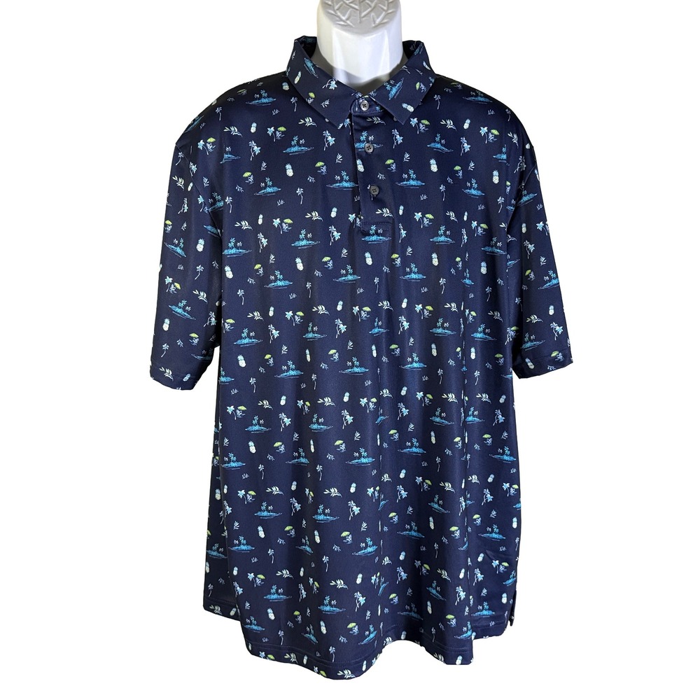 Nicklaus Golf Polo‎ Shirt Mens XL Navy Blue Tropical Island Pineapple